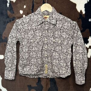 LARRY MAHAN Cowboy Collection Boy's Brown Shirt‎ Long Sleeve Snap Paisley Size M